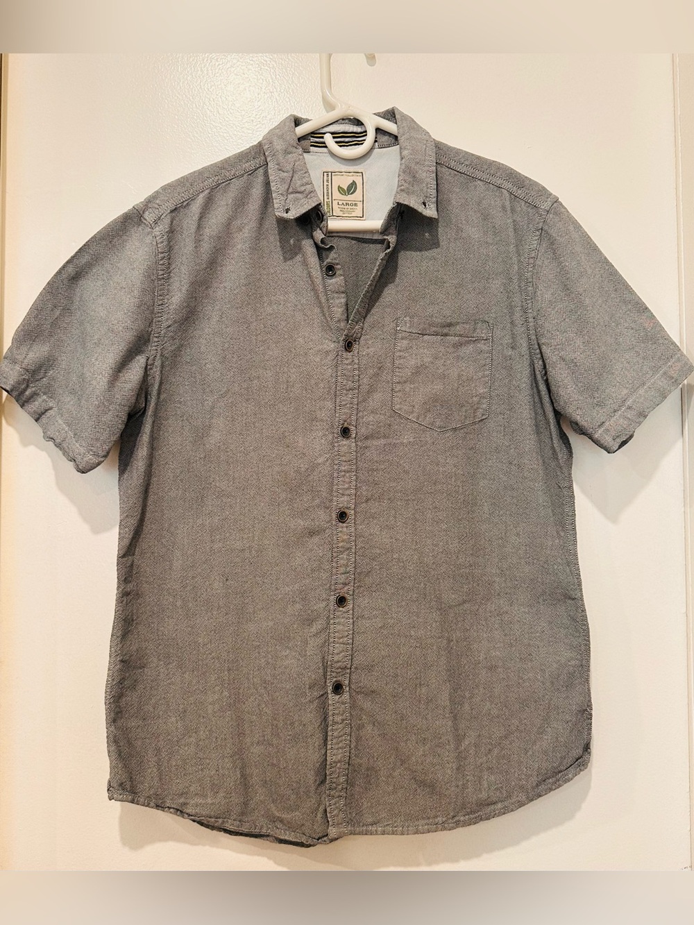 Organic Cotton Alexander Julian Gray Short-Sleeve Button-Down Shirt Size L